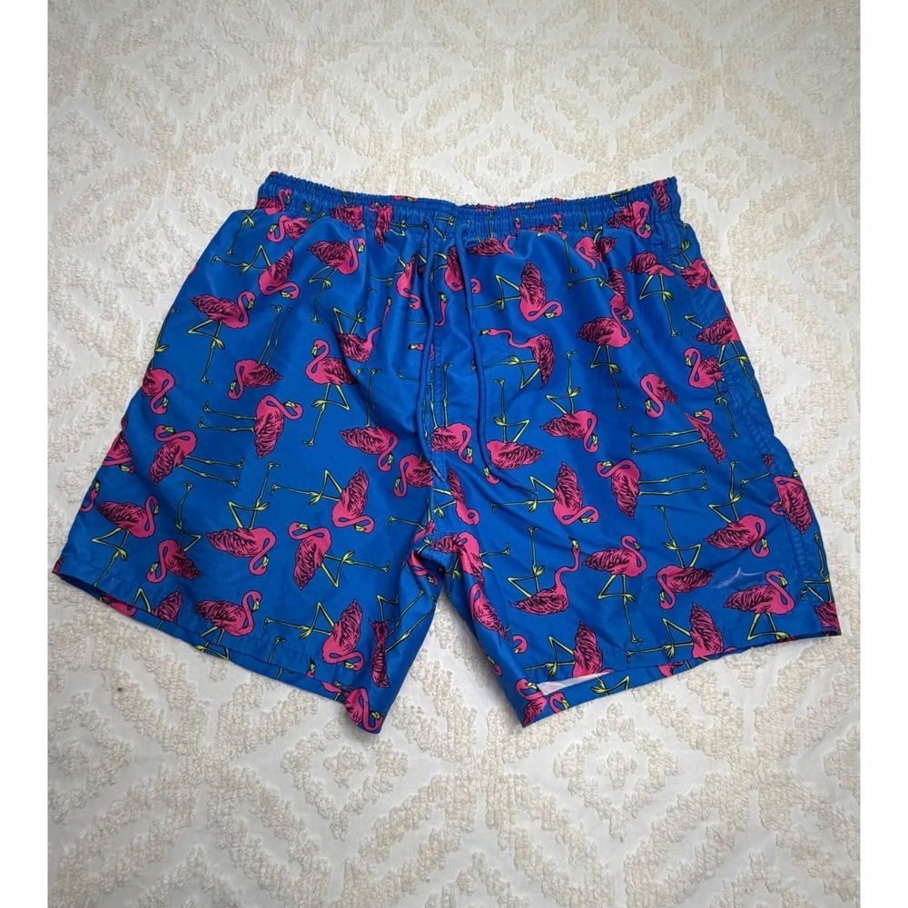 Uzzi‎ Flamingo Print Swim Trunks Blue XL Tropical Beach Board Shorts Mens Summer